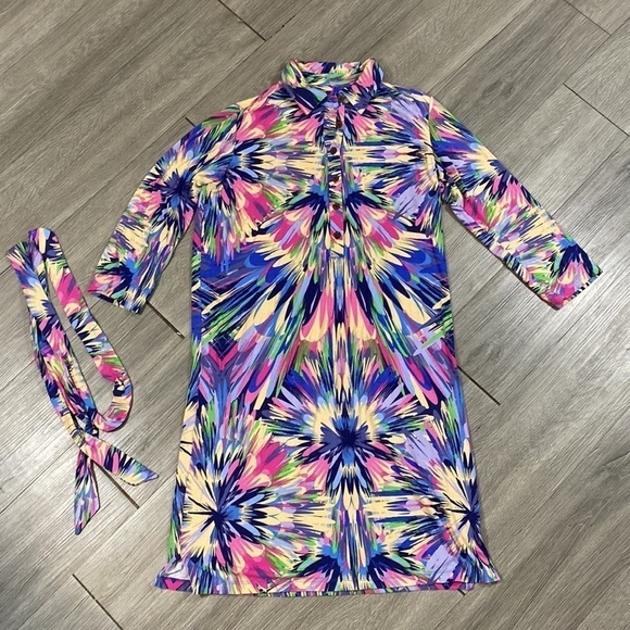 Tori Richard Honolulu Stretch Knit Luxury 3/4 Sleeve Shirt Dress w/Sash Size M - Picture 6 of 8